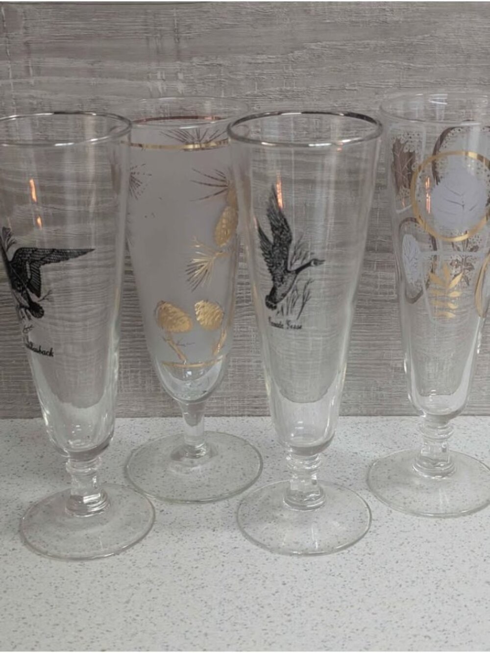 Vintage Mixed Pattern Footed Pilsner Glasses - Set of 4